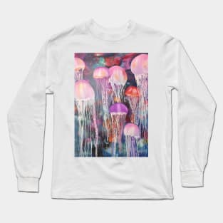 Pink Jellyfish Watercolor Floating In the Ocean Long Sleeve T-Shirt